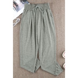 Gray Smocked Waist Pocketed Harem Pants
