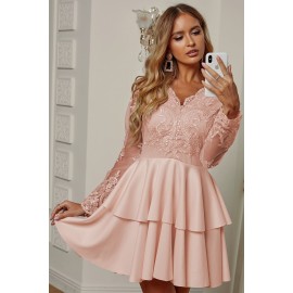 Apricot Sequin Embroidered Multilayer Skater Dress